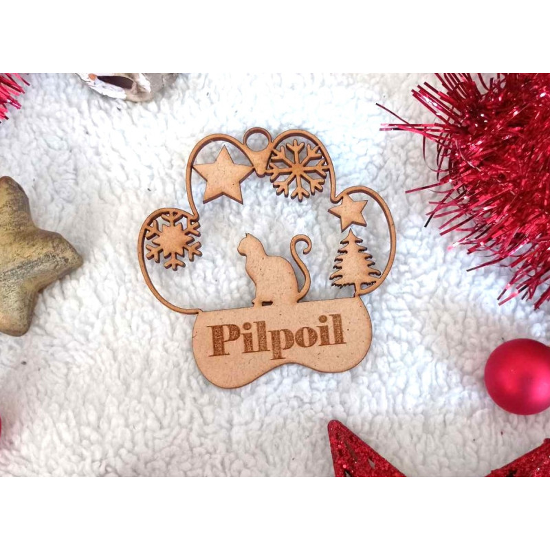 Boule de noël noel en bois prénom sapin personnalisable Personnalisé animal chat animaux