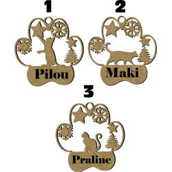 Boule de noël noel en bois prénom sapin personnalisable Personnalisé animal chat animaux
