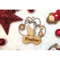 Boule de noël noel en bois prénom sapin personnalisable Personnalisé animal chat animaux