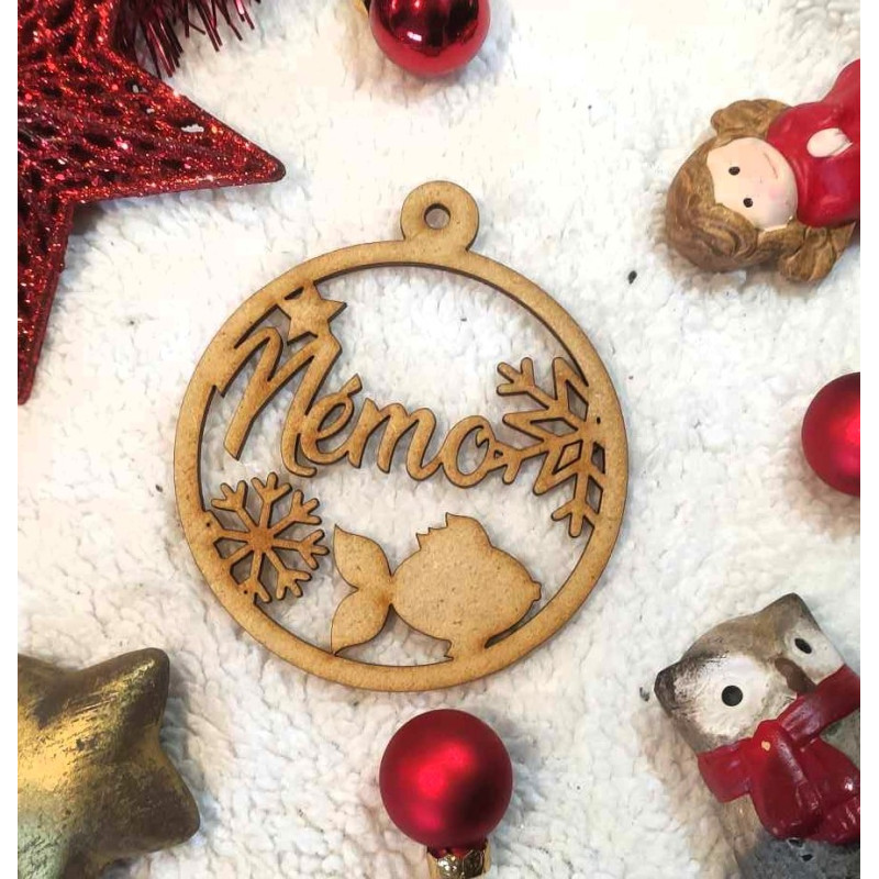 Boule de noël noel en bois prénom sapin personnalisable Personnalisé prénom animal animaux poule poisson lapin tortue