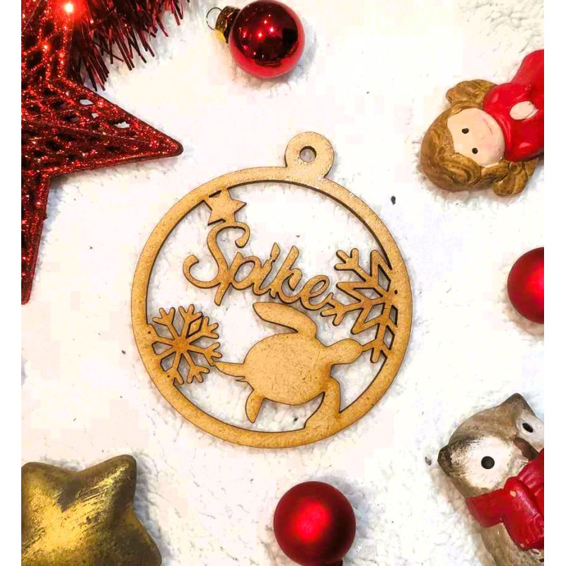 Boule de noël noel en bois prénom sapin personnalisable Personnalisé prénom animal animaux poule poisson lapin tortue