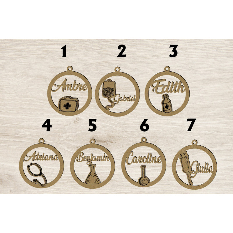 Boule de noël noel en bois prénom sapin personnalisable Personnalisé enfant medical