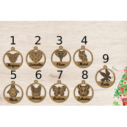Boule de noël noel  en bois prénom sapin personnalisable noël origami animaux forêt enfant famille papa maman cadeaux