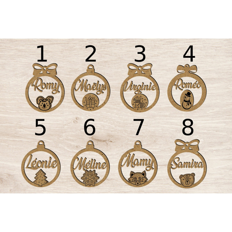 Boule de noël noel en bois prénom sapin personnalisable Personnalisé enfant