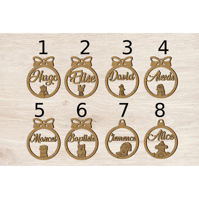 Boule de noël noel en bois prénom sapin personnalisable Personnalisé enfant