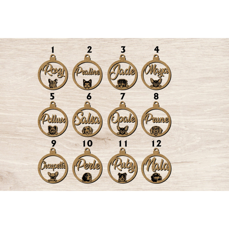 Boule de noël noel en bois prénom sapin personnalisable Personnalisé animal chien animaux
