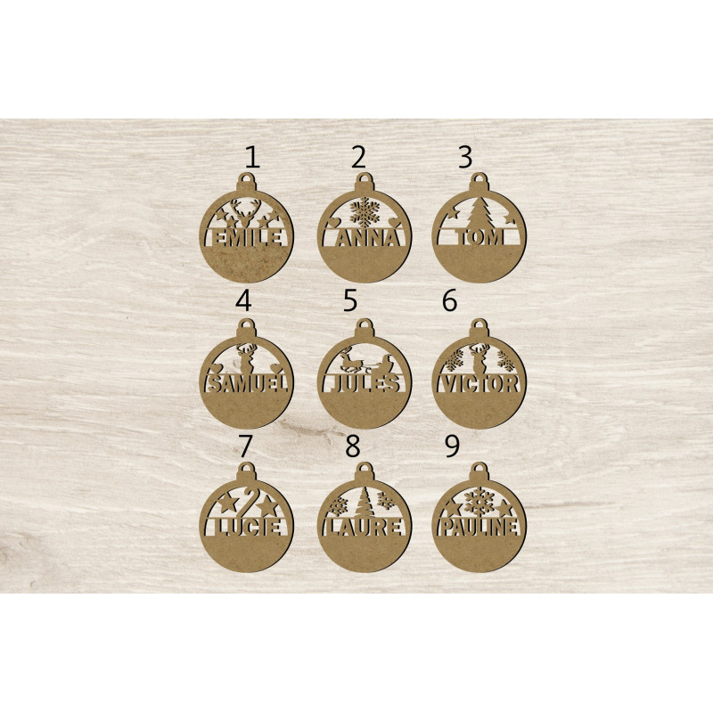 Boule de noël noel en bois prénom sapin personnalisable Personnalisé enfant