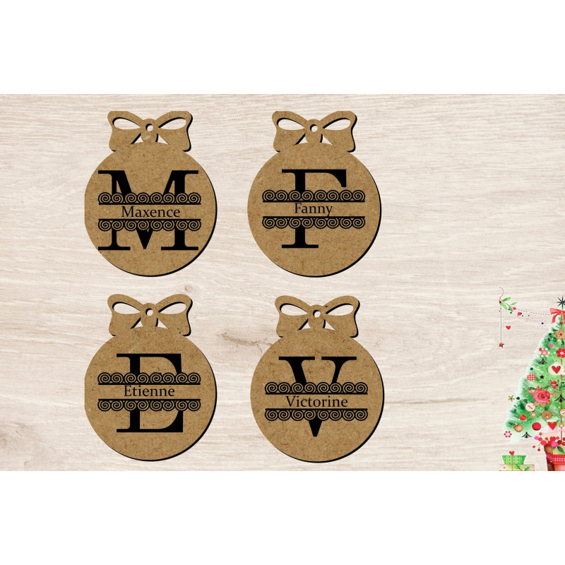 Boule de noël noel en bois prénom sapin personnalisable Personnalisé enfant lettre