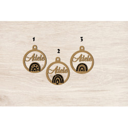Boule de noël noel  en bois prénom sapin personnalisable Personnalisé enfant arc en ciel papillon coeur