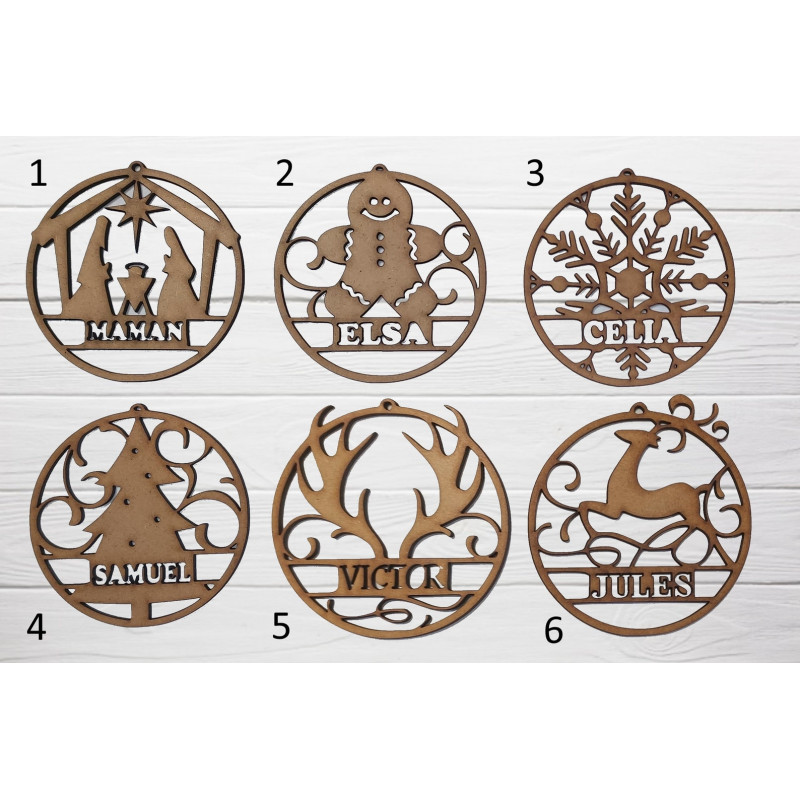 Boule de noël noel en bois prénom sapin personnalisable