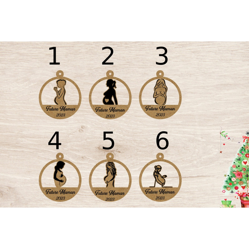 Boule de noël noel en bois prénom sapin personnalisable noël futur maman enceinte jeune maman