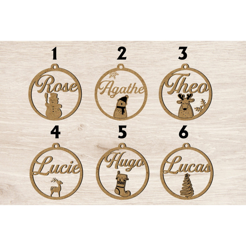 Boule de noël noel en bois prénom sapin personnalisable