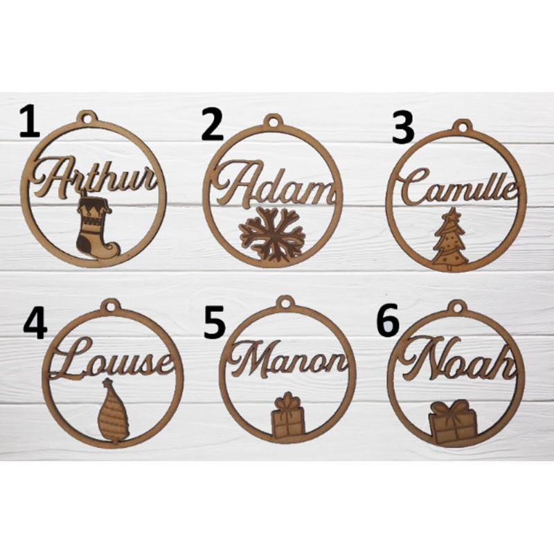 Boule de noël noel en bois prénom sapin personnalisable