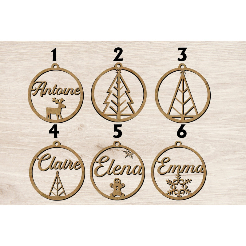 Boule de noël noel en bois prénom sapin personnalisable