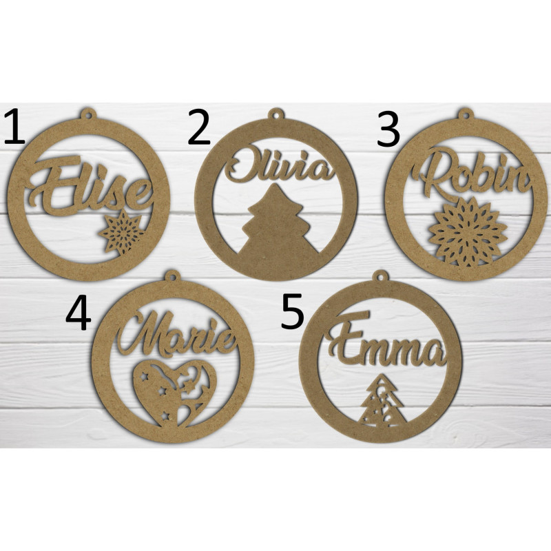Boule de noël noel en bois prénom sapin personnalisable Personnalisé enfant