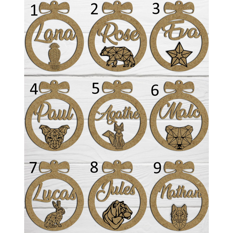 Boule de noël noel en bois prénom sapin personnalisable Personnalisé enfant origami
