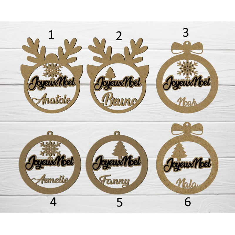 Boule de noël noel en bois prénom sapin Personnalisable personnalisé joyeux Noel Noël