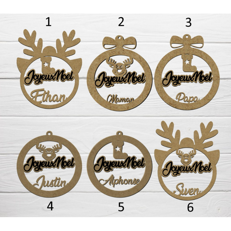 Boule de noël noel en bois prénom sapin Personnalisable personnalisé joyeux Noel Noël