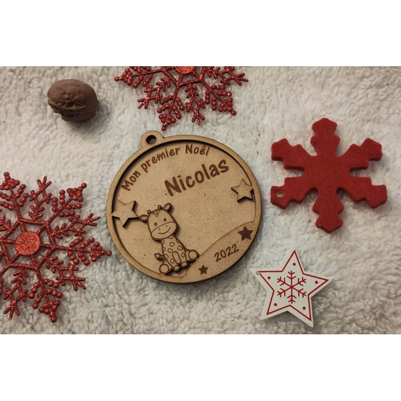 Boule de noël en bois girafe mon premier noël Décoration de Noël